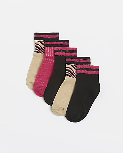 Mini girls beige zebra print socks 5 pack