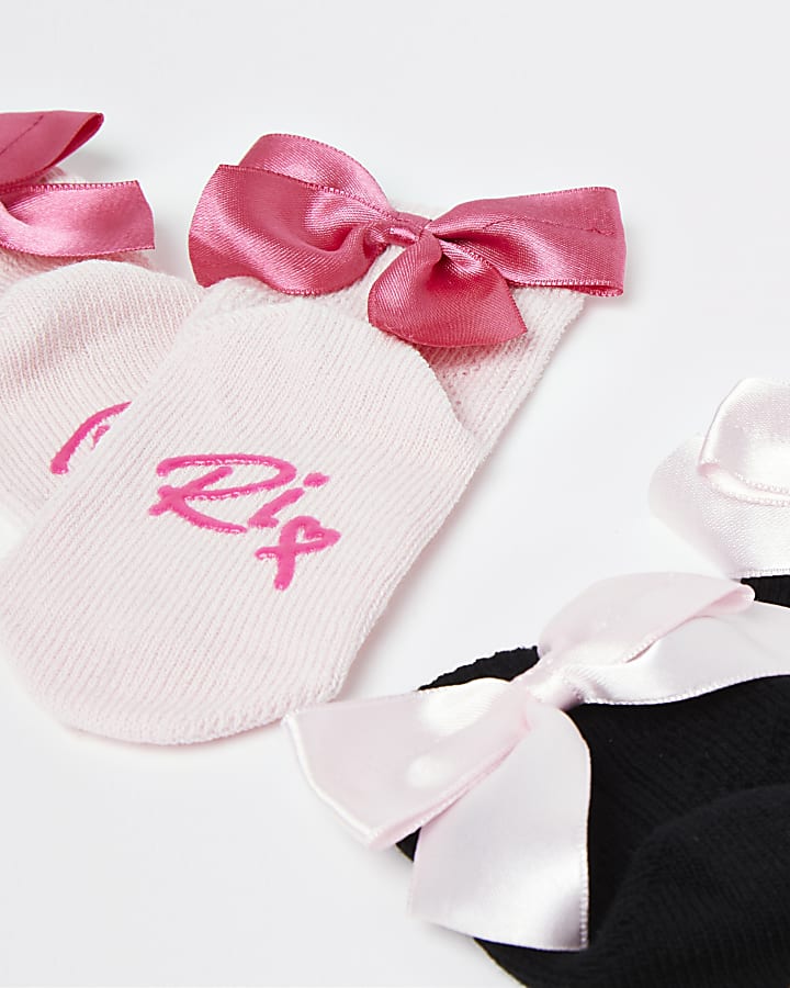 Mini girls black and pink bow socks 2 pack
