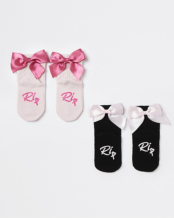 River Island Girls Clothing Underwear Socks Mini girls and pink bow socks 2 pack 