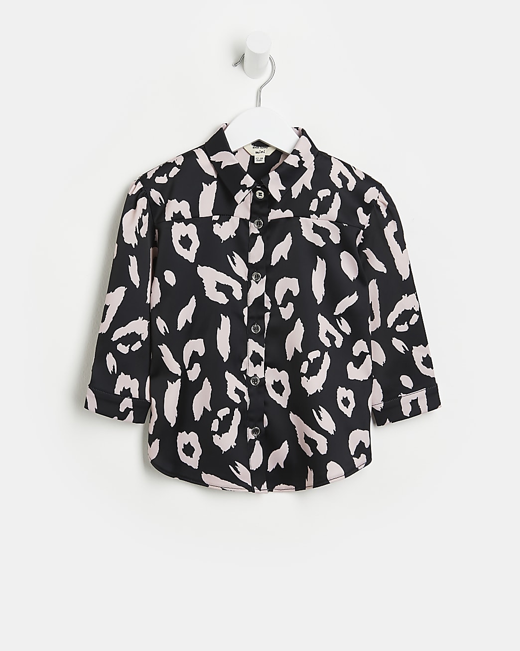 Mini girls black animal print oversized shirt