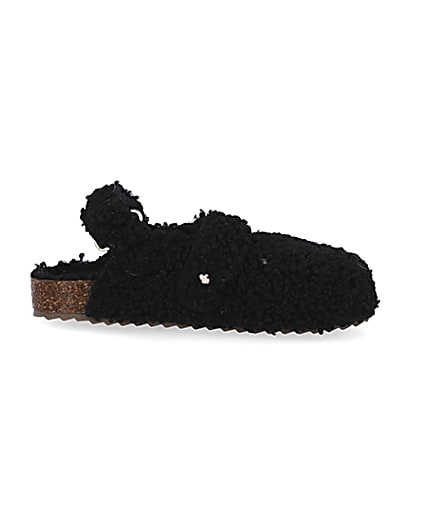 360 degree animation of product Mini girls black borg clog sandals frame-15