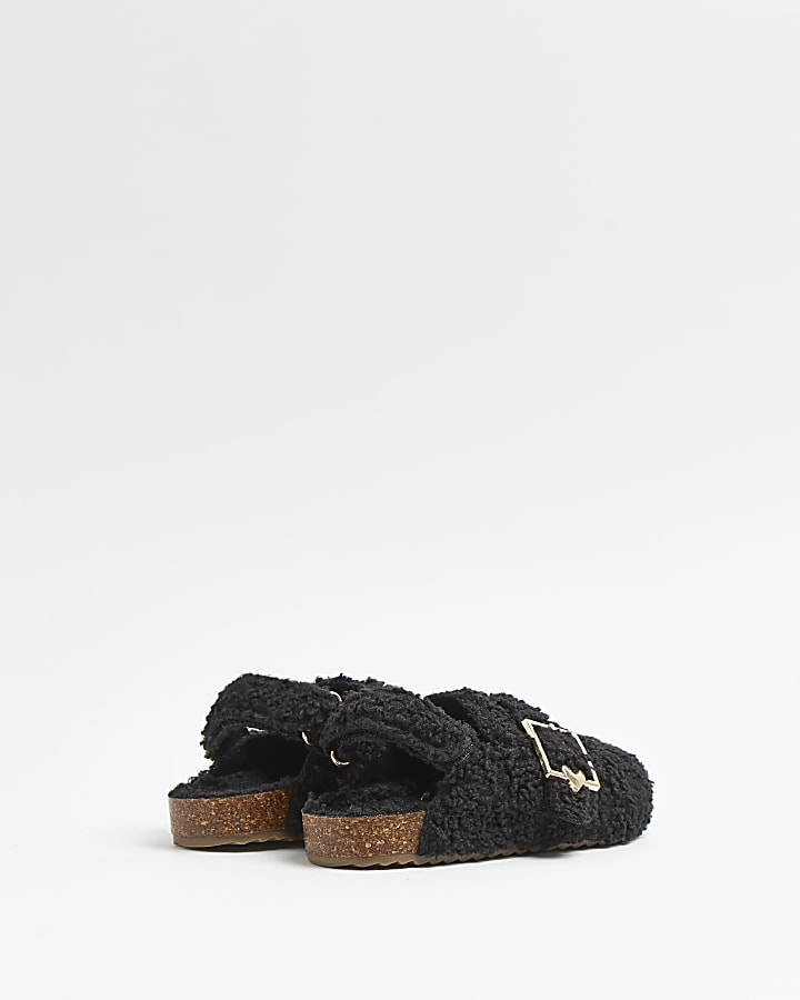 Mini girls black borg clog sandals