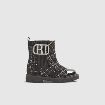 Mini Girls Black Boucle Boots