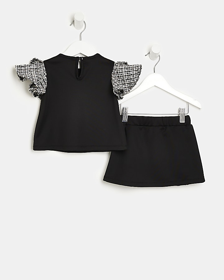 Mini Girls Black Boucle Frill Skirt Set