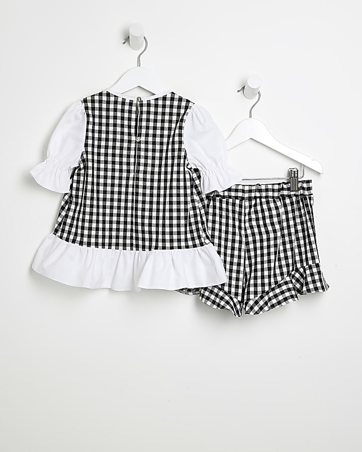 Mini girls black boucle gingham outfit