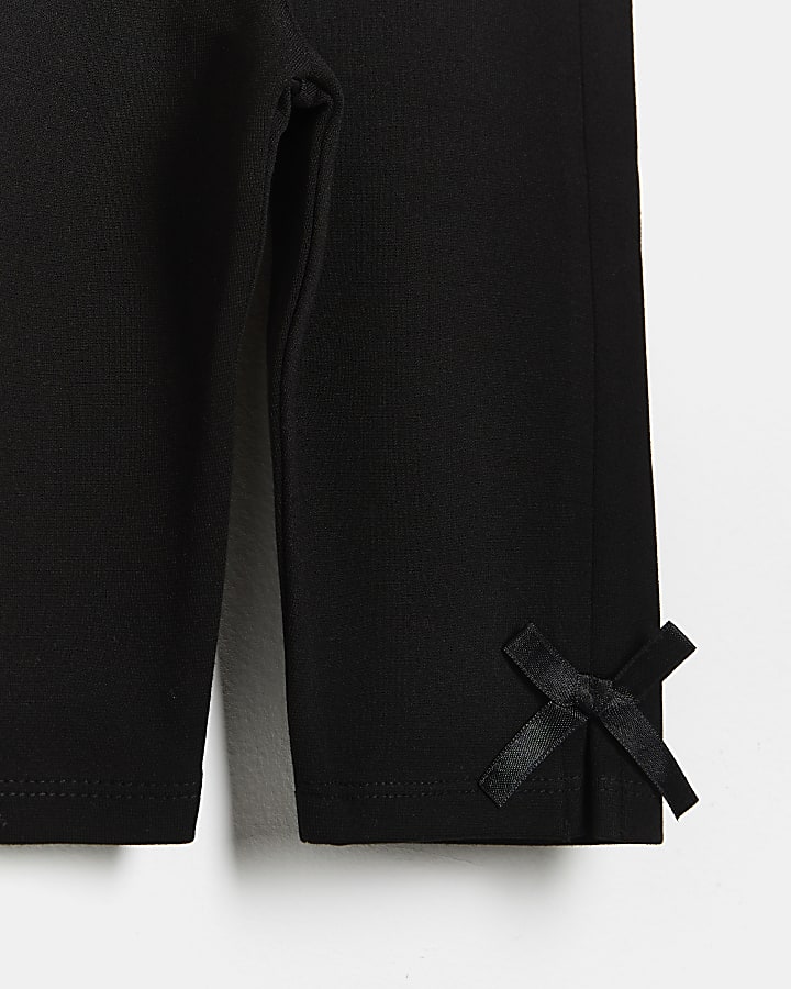 Mini girls black bow detail capri trousers