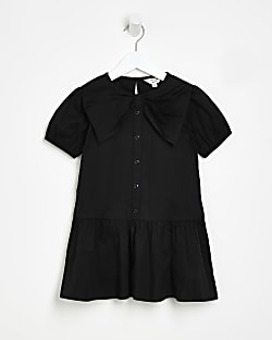 Mini girls black bow detail dress