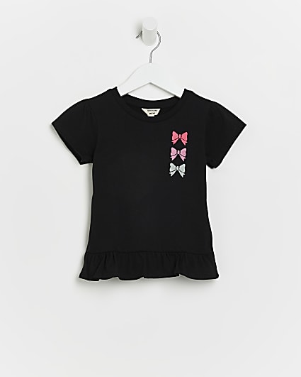 Mini girls black bow graphic t-shirt