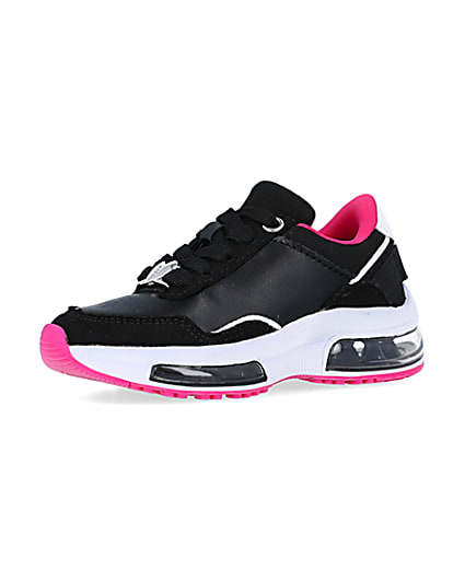 360 degree animation of product Mini Girls Black Bubble Heel Trainers frame-1
