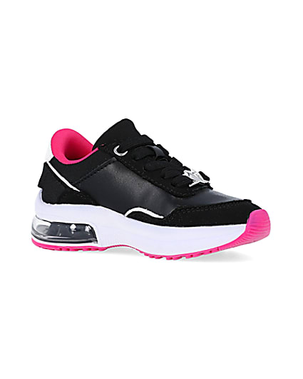 360 degree animation of product Mini Girls Black Bubble Heel Trainers frame-17