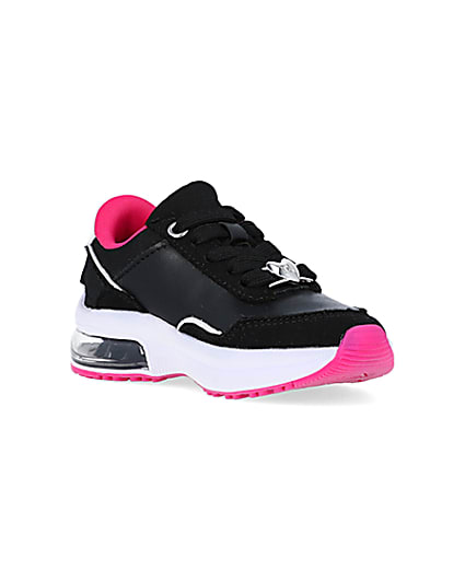 360 degree animation of product Mini Girls Black Bubble Heel Trainers frame-18