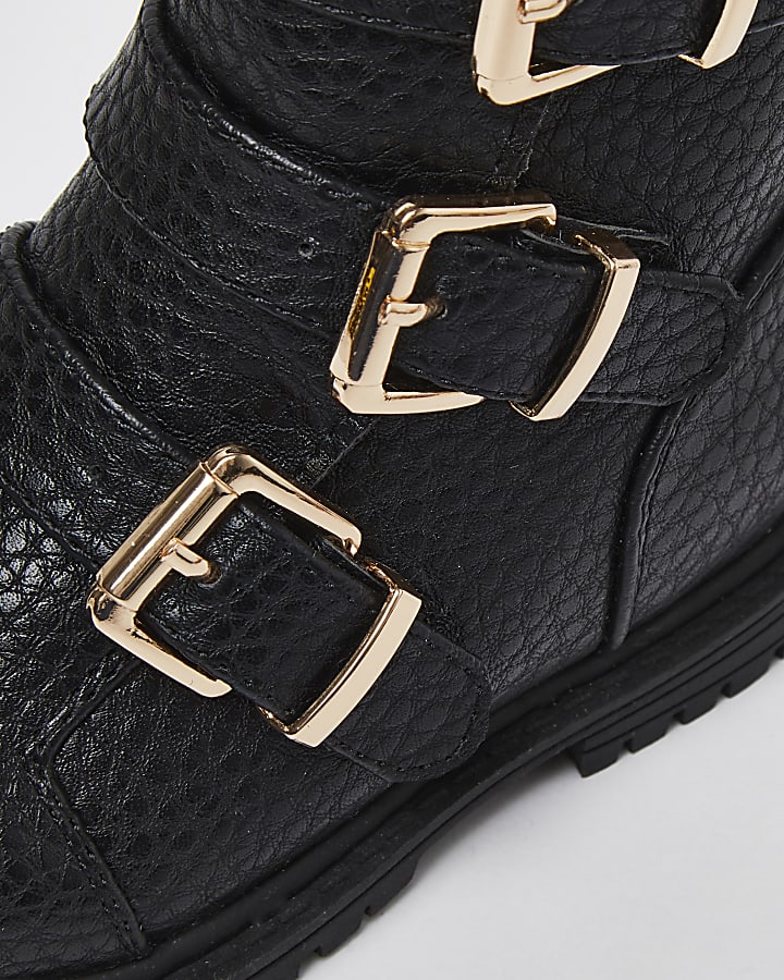 Mini girls black buckle ankle boots