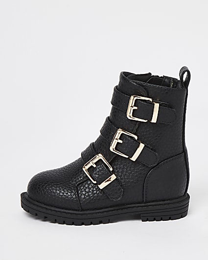 Mini girls black buckle ankle boots