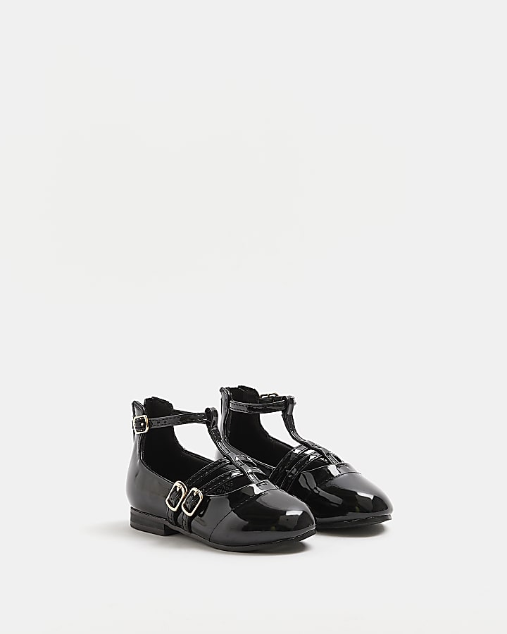 Mini girls black buckle ballerina shoes