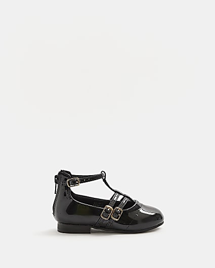 Mini girls black buckle ballerina shoes