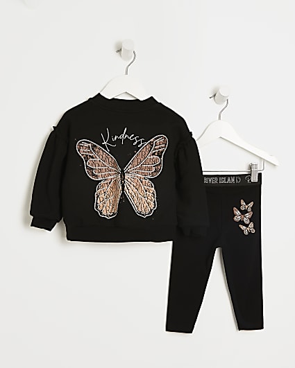 Mini girls black butterfly sweatshirt outfit