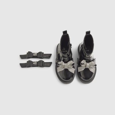 Mini Girls Black Changeable Strap Boots