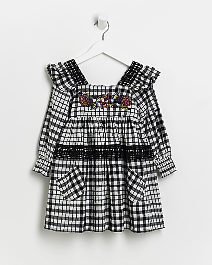 Mini girls Black Check print frill Dress