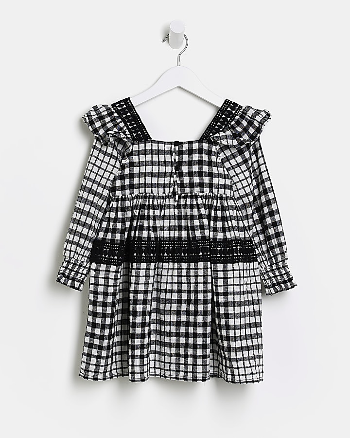 Mini girls Black Check print frill Dress