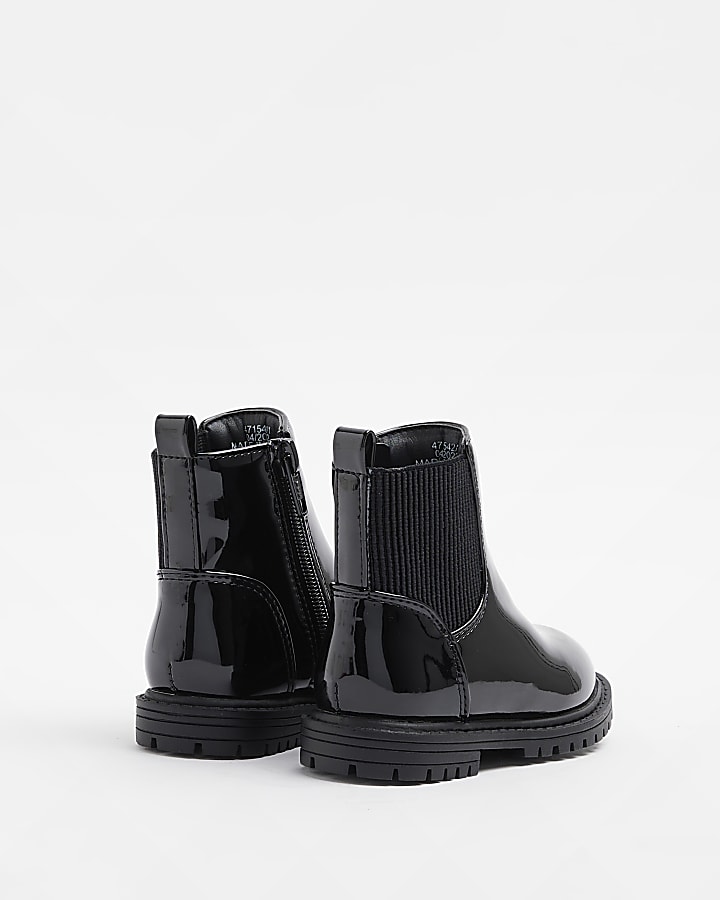 Mini girls Black Cleated patent Chelsea Boots