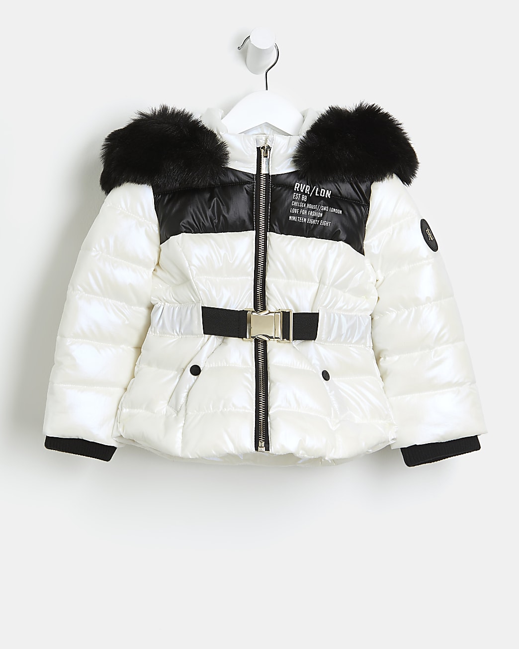 Mini girls black colour block puffer jacket