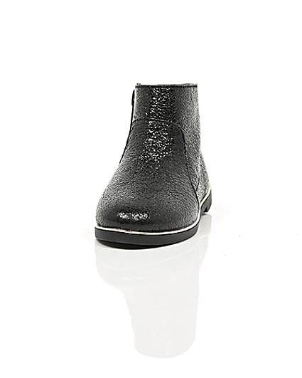 360 degree animation of product Mini girls black crinkle ankle boots frame-3