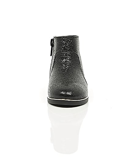 360 degree animation of product Mini girls black crinkle ankle boots frame-4