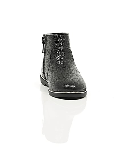 360 degree animation of product Mini girls black crinkle ankle boots frame-5