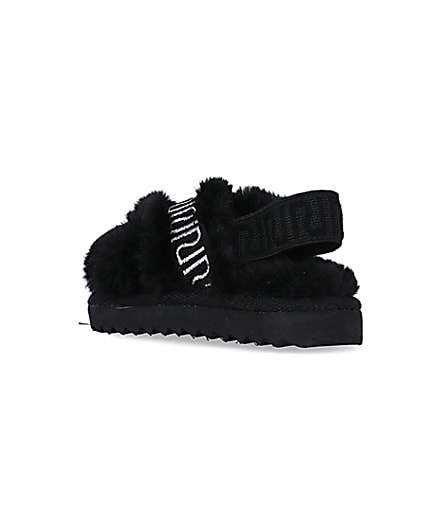 360 degree animation of product Mini Girls Black Crossover Faux Fur Slippers frame-6