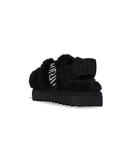 360 degree animation of product Mini Girls Black Crossover Faux Fur Slippers frame-7