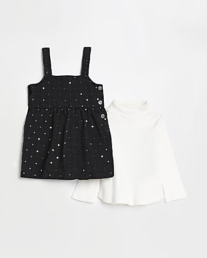 Mini girls black denim pinafore dress outfit