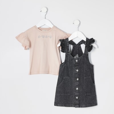 black denim pinafore dress