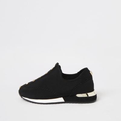 ladies black pull on trainers