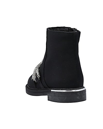 360 degree animation of product Mini Girls Black Diamante Satin Ankle Boots frame-7