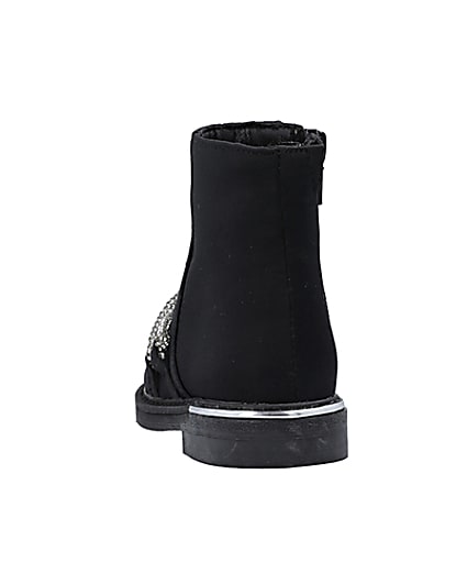 360 degree animation of product Mini Girls Black Diamante Satin Ankle Boots frame-8