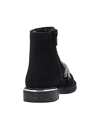 360 degree animation of product Mini Girls Black Diamante Satin Ankle Boots frame-10