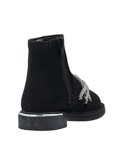 360 degree animation of product Mini Girls Black Diamante Satin Ankle Boots frame-11