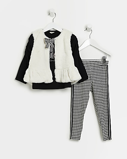 Mini Girls Black Dogtooth Bow Gilet Outfit