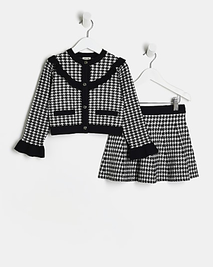 Mini girls Black Dogtooth Cardi and Skirt Set