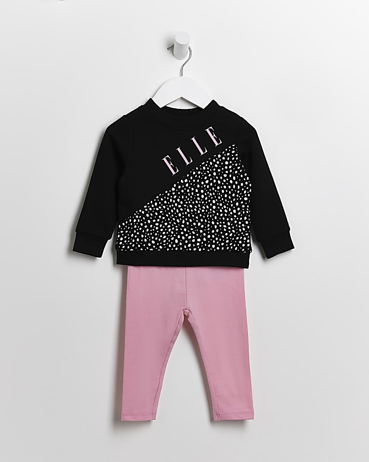 Mini girls black Elle sweatshirt outfit