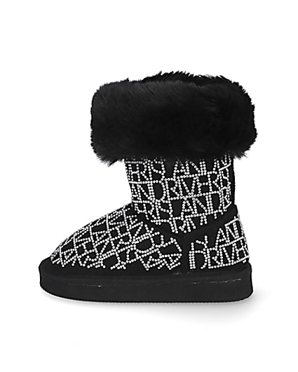 360 degree animation of product Mini girls black embellished faux fur boots frame-4