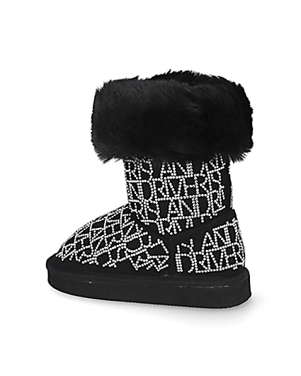 360 degree animation of product Mini girls black embellished faux fur boots frame-5