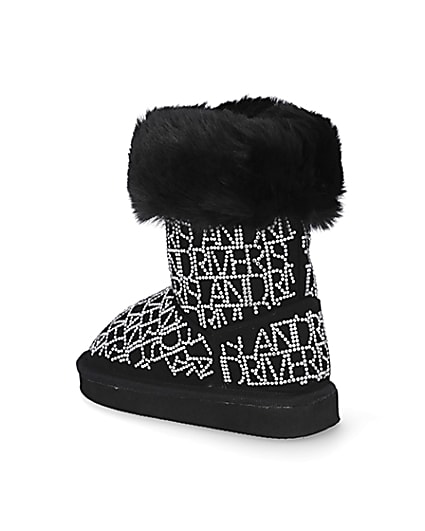 360 degree animation of product Mini girls black embellished faux fur boots frame-6