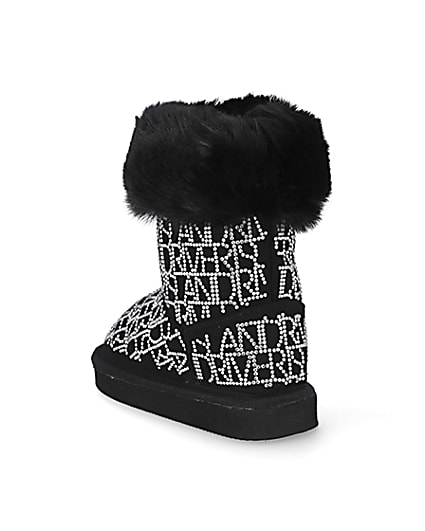 360 degree animation of product Mini girls black embellished faux fur boots frame-7