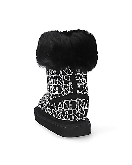 360 degree animation of product Mini girls black embellished faux fur boots frame-8