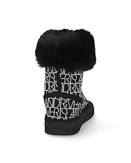 360 degree animation of product Mini girls black embellished faux fur boots frame-10