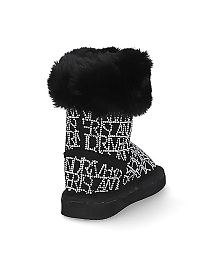 360 degree animation of product Mini girls black embellished faux fur boots frame-11