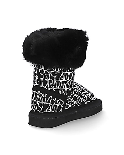 360 degree animation of product Mini girls black embellished faux fur boots frame-12