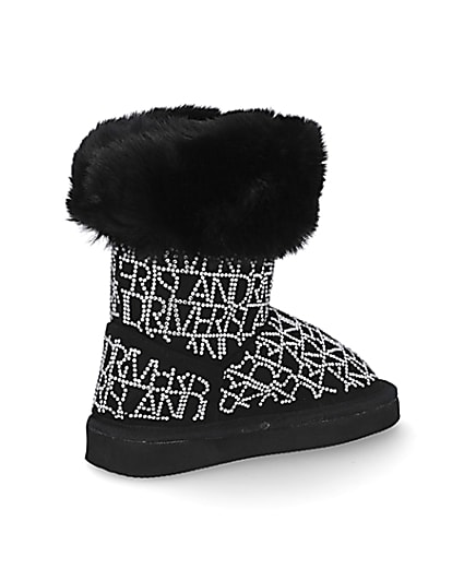 360 degree animation of product Mini girls black embellished faux fur boots frame-13