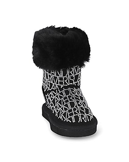 360 degree animation of product Mini girls black embellished faux fur boots frame-20